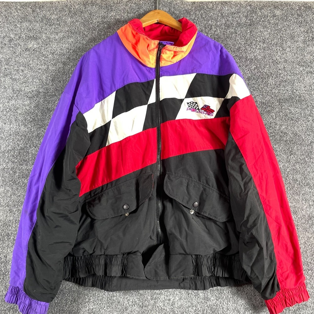 VTG Polaris Jacket Mens M Fleece Lined Colorful Full Zip Racing 90s USA Made